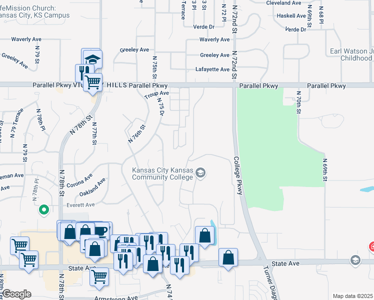 map of restaurants, bars, coffee shops, grocery stores, and more near in Kansas City