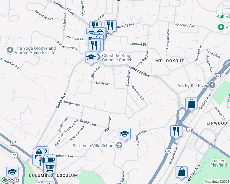 map of restaurants, bars, coffee shops, grocery stores, and more near 3303 Mannington Avenue in Cincinnati