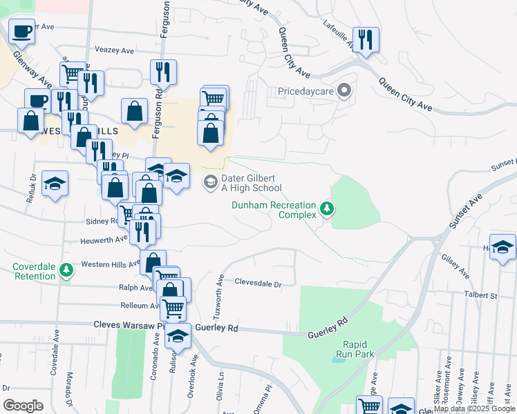 map of restaurants, bars, coffee shops, grocery stores, and more near 1870 Ashbrook Drive in Cincinnati