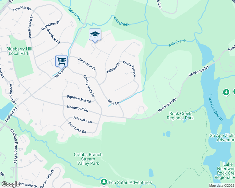 map of restaurants, bars, coffee shops, grocery stores, and more near 16409 Keats Terrace in Rockville