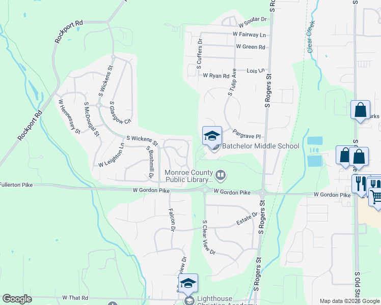 map of restaurants, bars, coffee shops, grocery stores, and more near 3877 South Cramer Circle in Bloomington