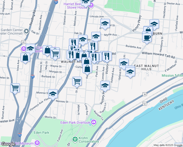 map of restaurants, bars, coffee shops, grocery stores, and more near 2366 Kemper Lane in Cincinnati