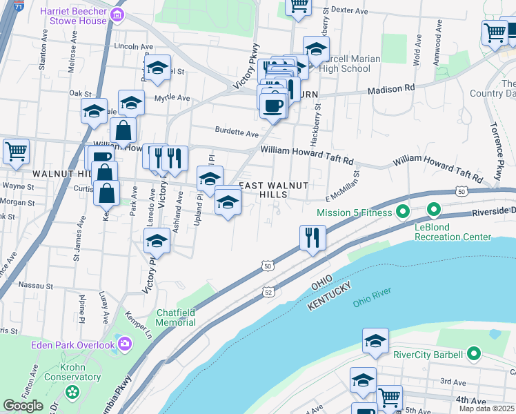 map of restaurants, bars, coffee shops, grocery stores, and more near 2417 Salutaris Avenue in Cincinnati