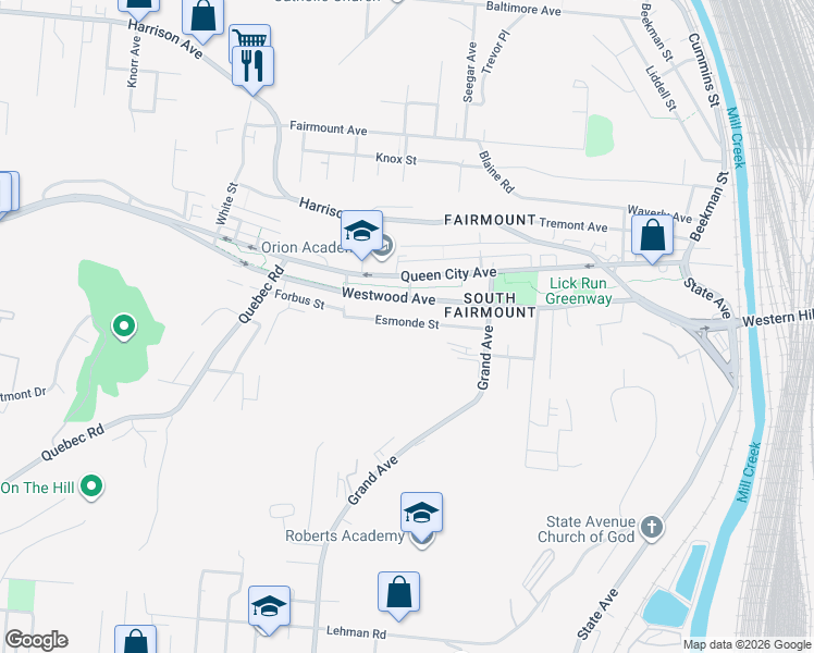 map of restaurants, bars, coffee shops, grocery stores, and more near 1757 Esmonde Street in Cincinnati