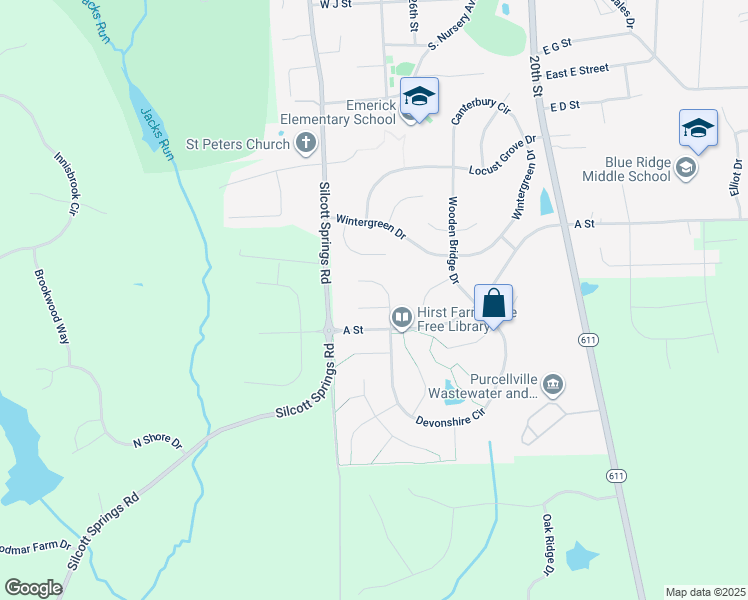 map of restaurants, bars, coffee shops, grocery stores, and more near 405 Gatepost Court in Purcellville