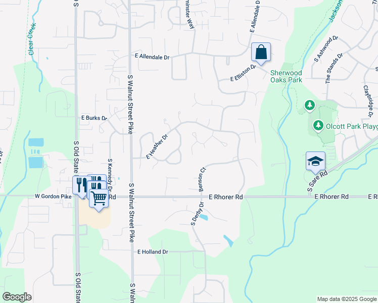 map of restaurants, bars, coffee shops, grocery stores, and more near 3932 South Emilie Court in Bloomington