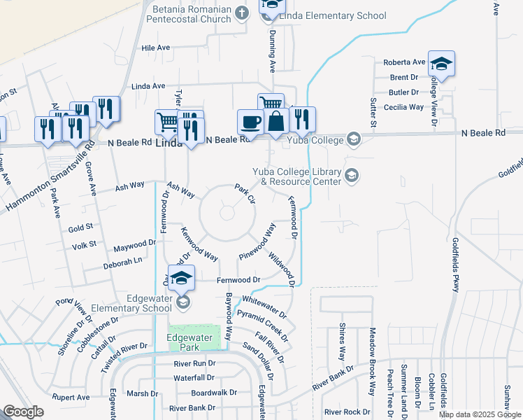 map of restaurants, bars, coffee shops, grocery stores, and more near 1865 Park Circle in Marysville
