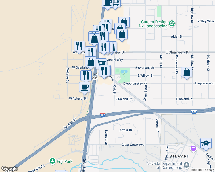 map of restaurants, bars, coffee shops, grocery stores, and more near 4733 South Carson Street in Carson City