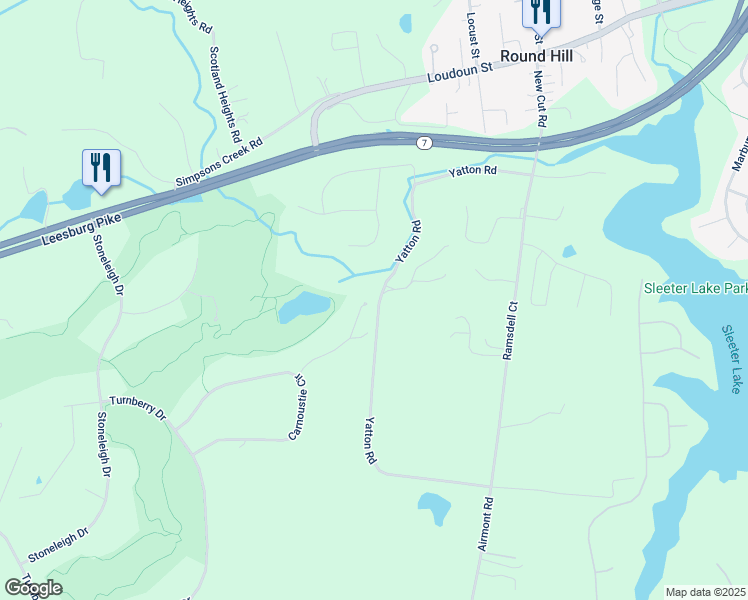 map of restaurants, bars, coffee shops, grocery stores, and more near 35500 Troon Court in Round Hill