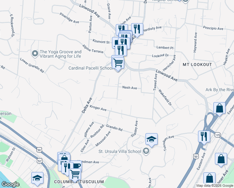 map of restaurants, bars, coffee shops, grocery stores, and more near 814 Ellison Avenue in Cincinnati