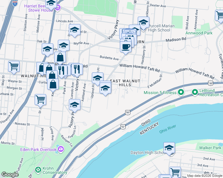 map of restaurants, bars, coffee shops, grocery stores, and more near 2404 Grandview Avenue in Cincinnati