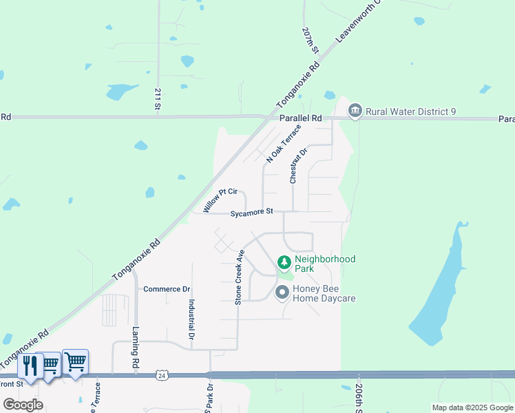map of restaurants, bars, coffee shops, grocery stores, and more near 800 North Oak Terrace in Tonganoxie