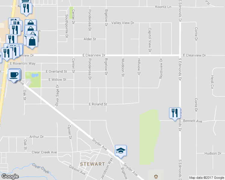 map of restaurants, bars, coffee shops, grocery stores, and more near 1123 East Appion Way in Carson City