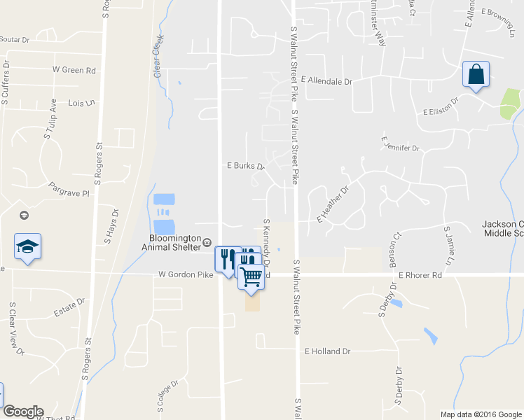 map of restaurants, bars, coffee shops, grocery stores, and more near 3512 South Kennedy Drive in Bloomington