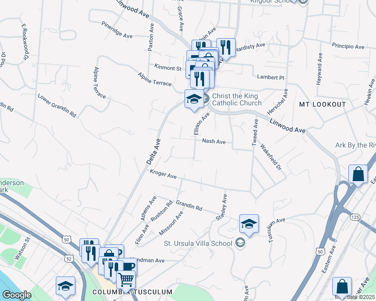 map of restaurants, bars, coffee shops, grocery stores, and more near 813 Ellison Avenue in Cincinnati