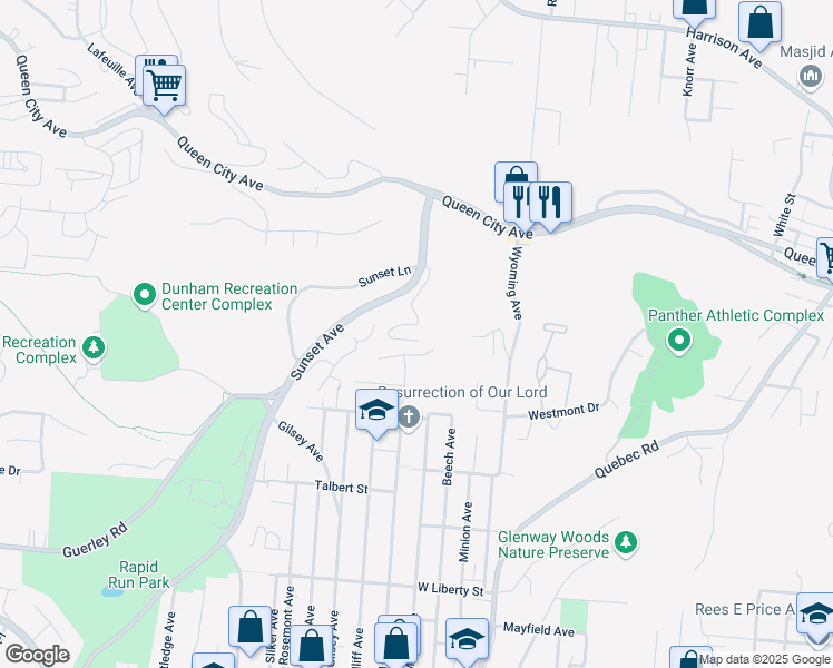 map of restaurants, bars, coffee shops, grocery stores, and more near 1878 Sunset Avenue in Cincinnati