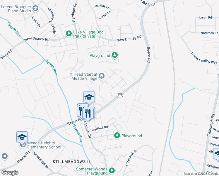 map of restaurants, bars, coffee shops, grocery stores, and more near 8216 Barrington Court in Severn