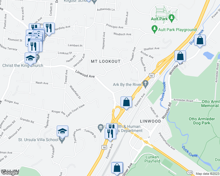 map of restaurants, bars, coffee shops, grocery stores, and more near 3546 Linwood Avenue in Cincinnati