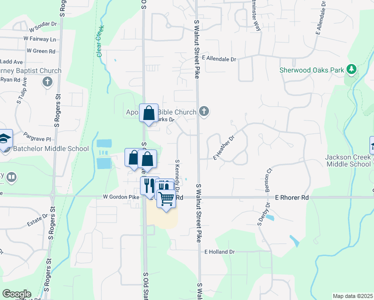 map of restaurants, bars, coffee shops, grocery stores, and more near 3508 South Burks Court in Bloomington