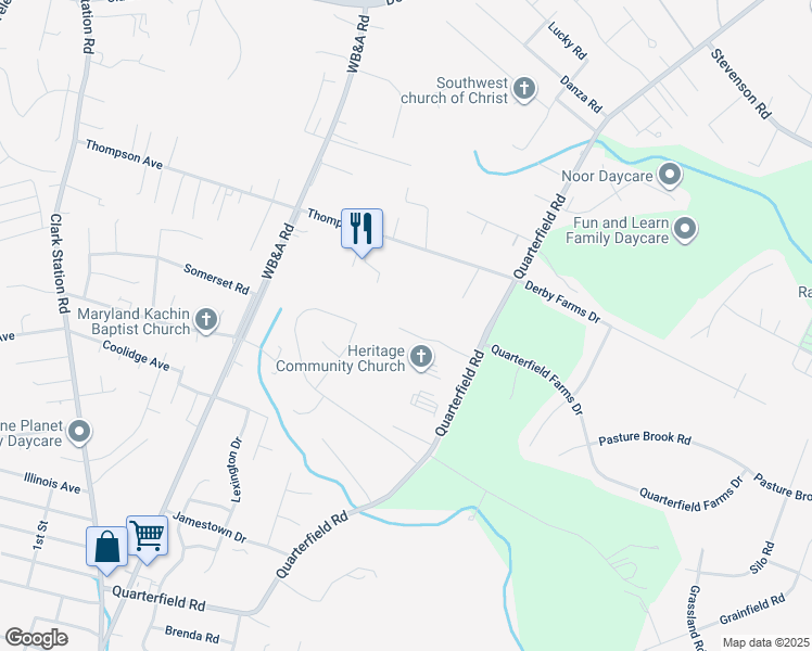 map of restaurants, bars, coffee shops, grocery stores, and more near 1226 Parish Hill Lane in Severn
