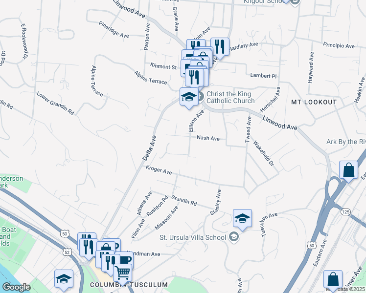 map of restaurants, bars, coffee shops, grocery stores, and more near 3544 Totten Avenue in Cincinnati