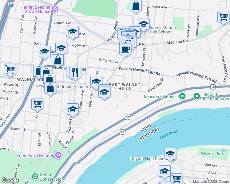 map of restaurants, bars, coffee shops, grocery stores, and more near 2416 Salutaris Avenue in Cincinnati