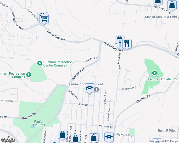 map of restaurants, bars, coffee shops, grocery stores, and more near 1860 Sunset Avenue in Cincinnati
