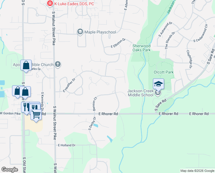 map of restaurants, bars, coffee shops, grocery stores, and more near 3966 South Jamie Lane in Bloomington