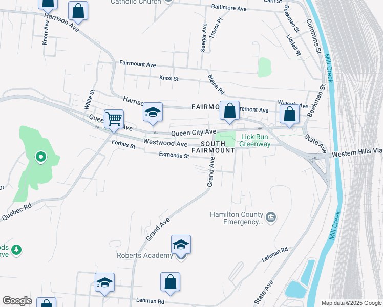 map of restaurants, bars, coffee shops, grocery stores, and more near 1732 Esmonde Street in Cincinnati