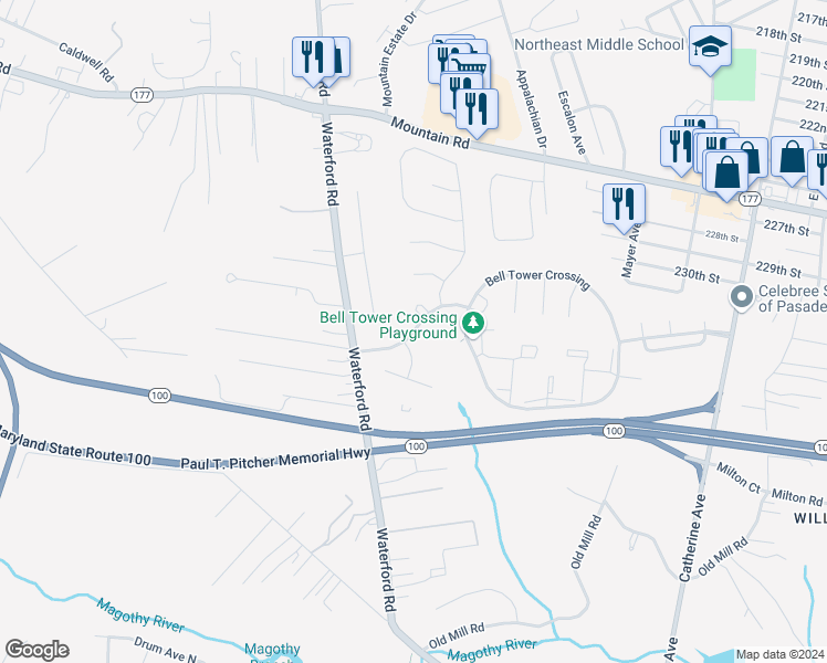 map of restaurants, bars, coffee shops, grocery stores, and more near North Star Drive in Pasadena