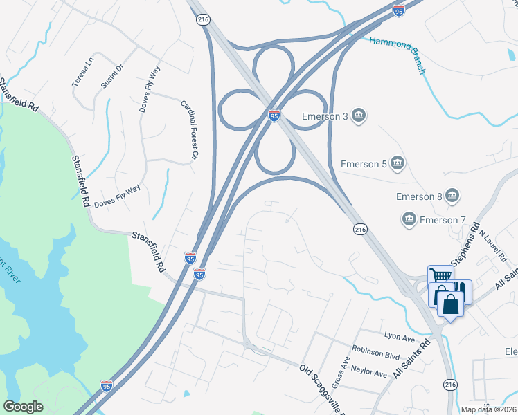 map of restaurants, bars, coffee shops, grocery stores, and more near 8901 Oxley Forest Court in Laurel