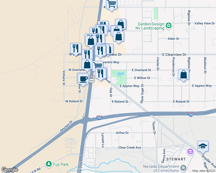 map of restaurants, bars, coffee shops, grocery stores, and more near 4733 South Carson Street in Carson City