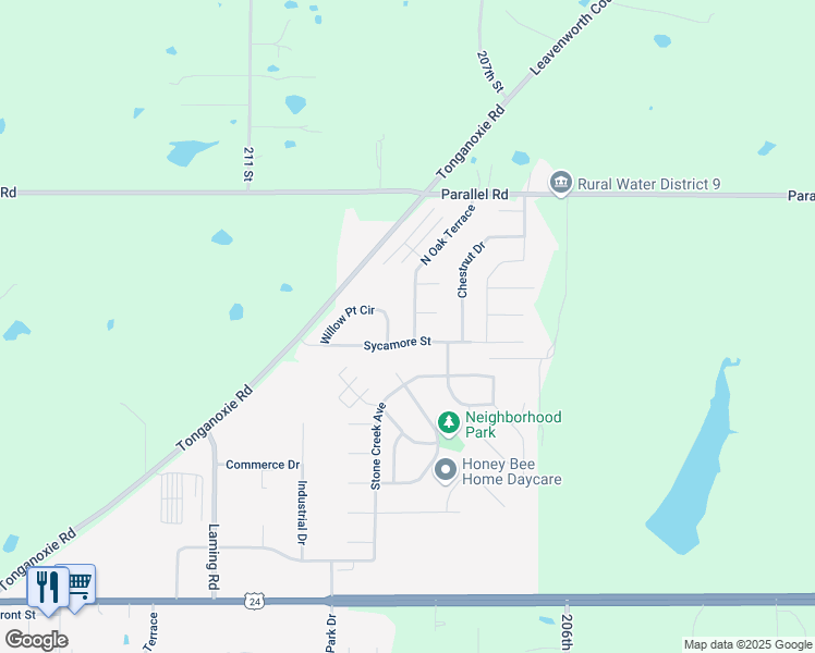 map of restaurants, bars, coffee shops, grocery stores, and more near 800 North Oak Terrace in Tonganoxie