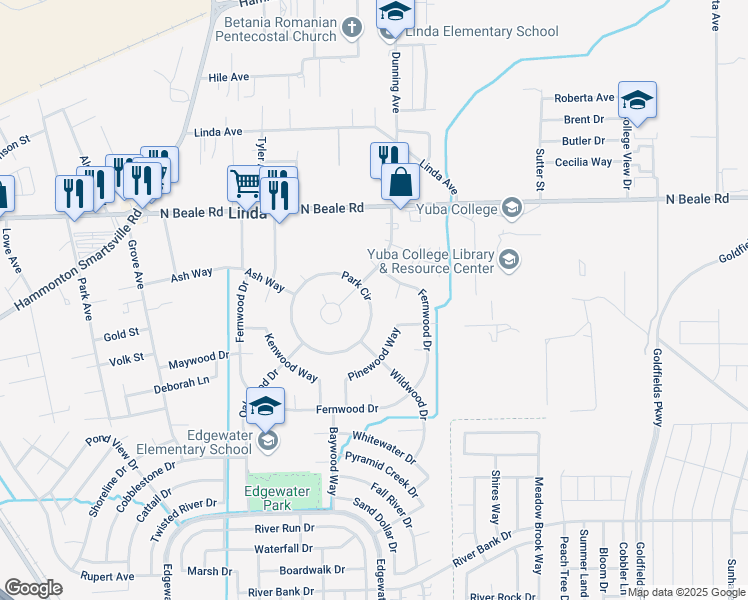 map of restaurants, bars, coffee shops, grocery stores, and more near 1865 Park Circle in Marysville