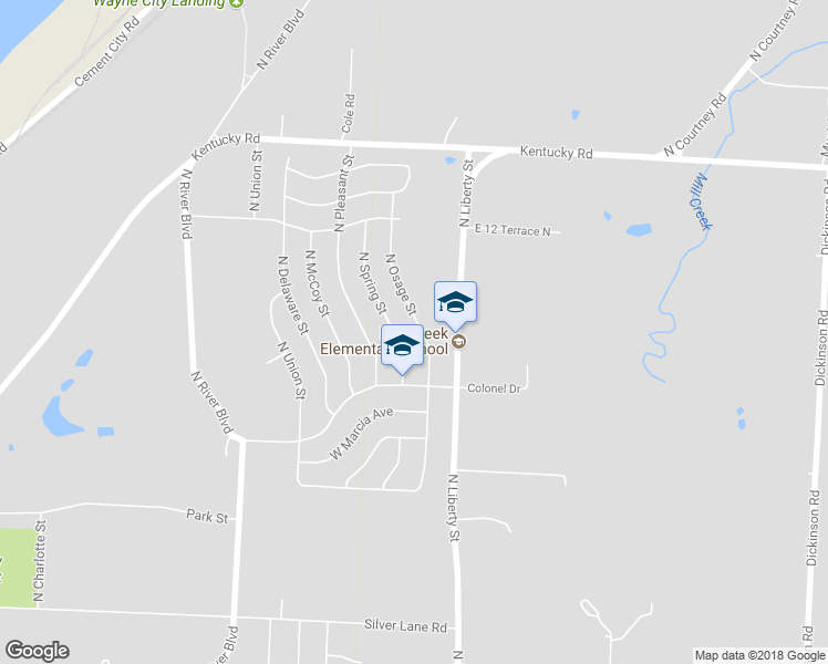 map of restaurants, bars, coffee shops, grocery stores, and more near 3306 North Osage Street in Independence