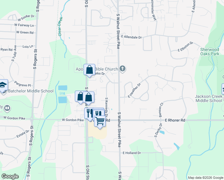 map of restaurants, bars, coffee shops, grocery stores, and more near 3508 South Burks Court in Bloomington