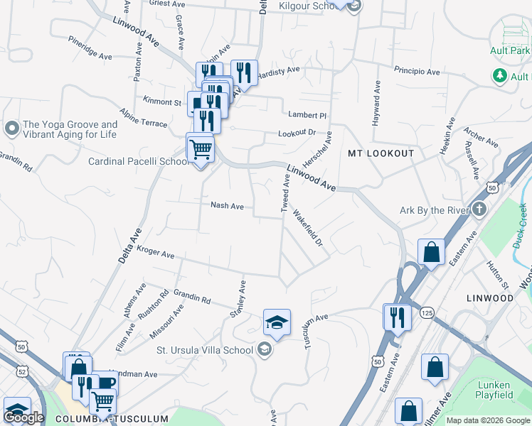 map of restaurants, bars, coffee shops, grocery stores, and more near 3310 Mannington Avenue in Cincinnati