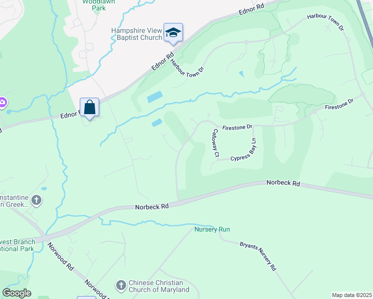 map of restaurants, bars, coffee shops, grocery stores, and more near 415 Firestone Drive in Silver Spring