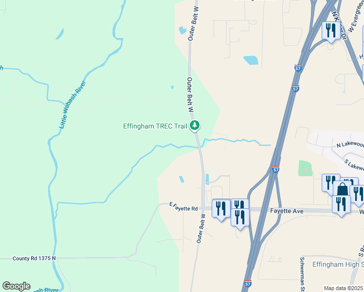 map of restaurants, bars, coffee shops, grocery stores, and more near in Effingham