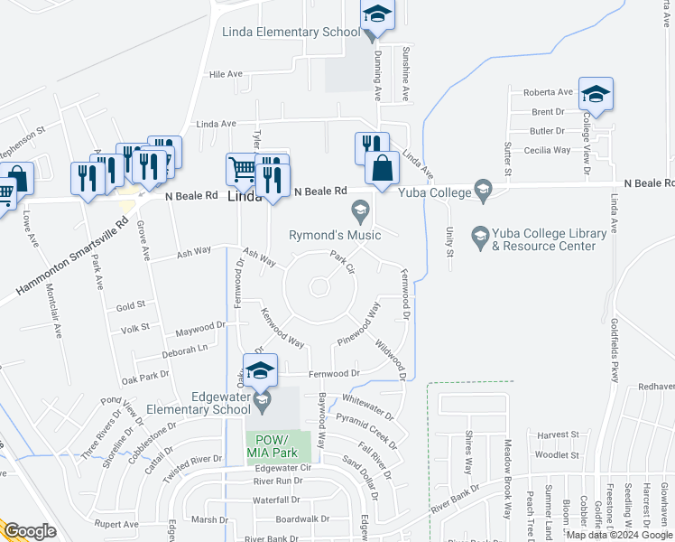 map of restaurants, bars, coffee shops, grocery stores, and more near 5887 Woodland Drive in Marysville