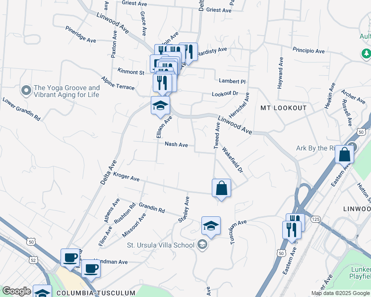 map of restaurants, bars, coffee shops, grocery stores, and more near 3307 Nash Avenue in Cincinnati