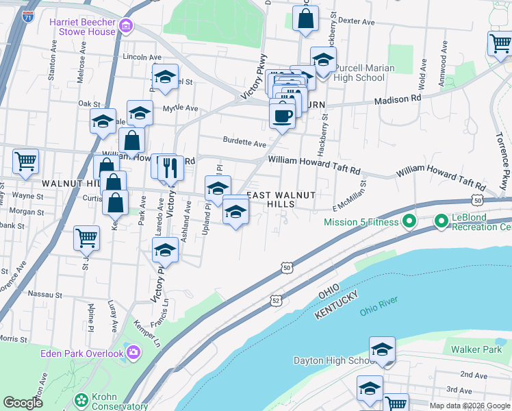 map of restaurants, bars, coffee shops, grocery stores, and more near 2416 Salutaris Avenue in Cincinnati