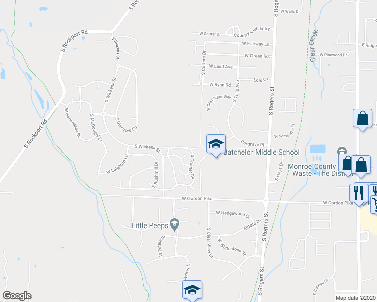 map of restaurants, bars, coffee shops, grocery stores, and more near 3877 South Cramer Circle in Bloomington