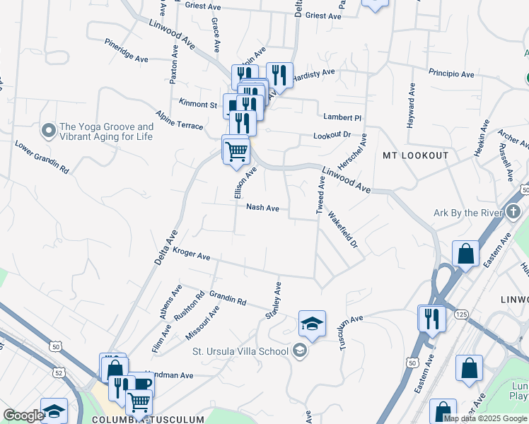 map of restaurants, bars, coffee shops, grocery stores, and more near 3307 Nash Avenue in Cincinnati