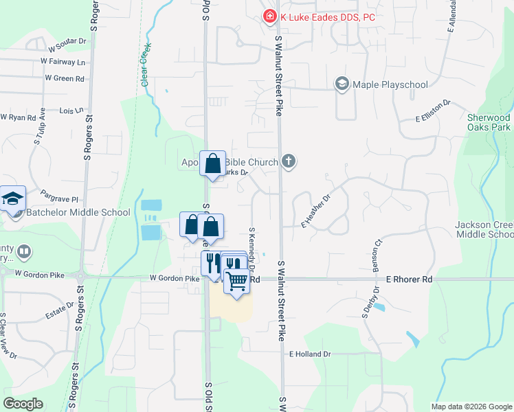 map of restaurants, bars, coffee shops, grocery stores, and more near 3508 South Burks Court in Bloomington