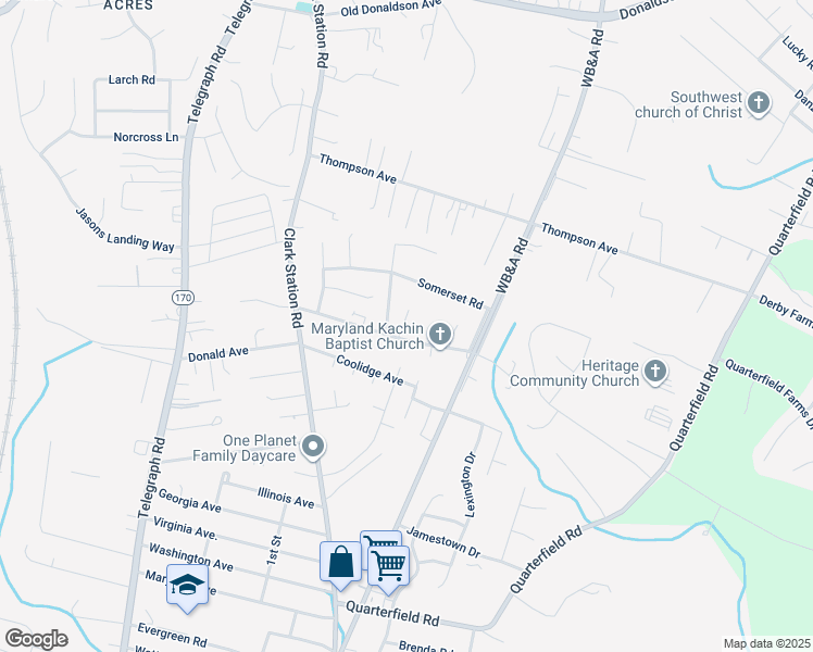 map of restaurants, bars, coffee shops, grocery stores, and more near 1244 Delmont Road in Severn