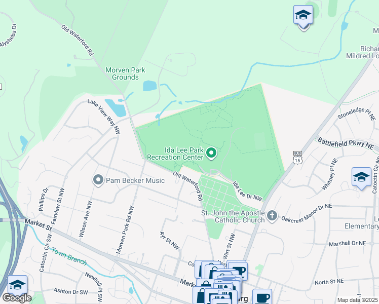 map of restaurants, bars, coffee shops, grocery stores, and more near 60 Ida Lee Drive Northwest in Leesburg