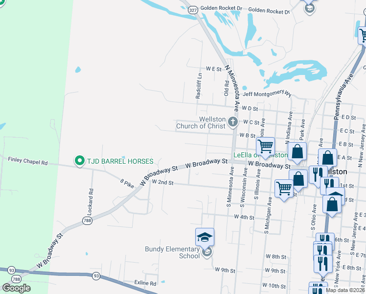map of restaurants, bars, coffee shops, grocery stores, and more near 633 West Broadway Street in Wellston