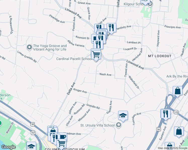 map of restaurants, bars, coffee shops, grocery stores, and more near 814 Ellison Avenue in Cincinnati