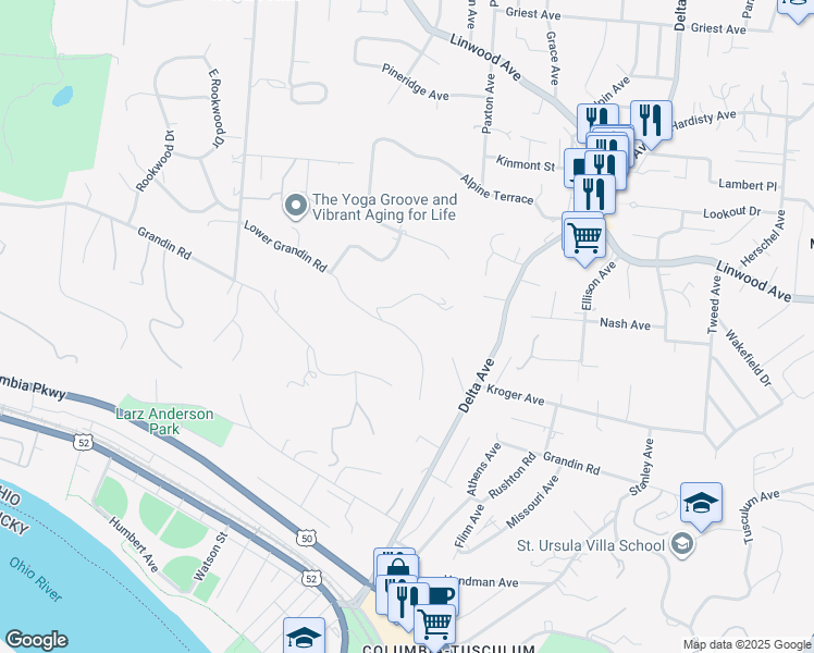 map of restaurants, bars, coffee shops, grocery stores, and more near 2985 Lower Grandin Road in Cincinnati